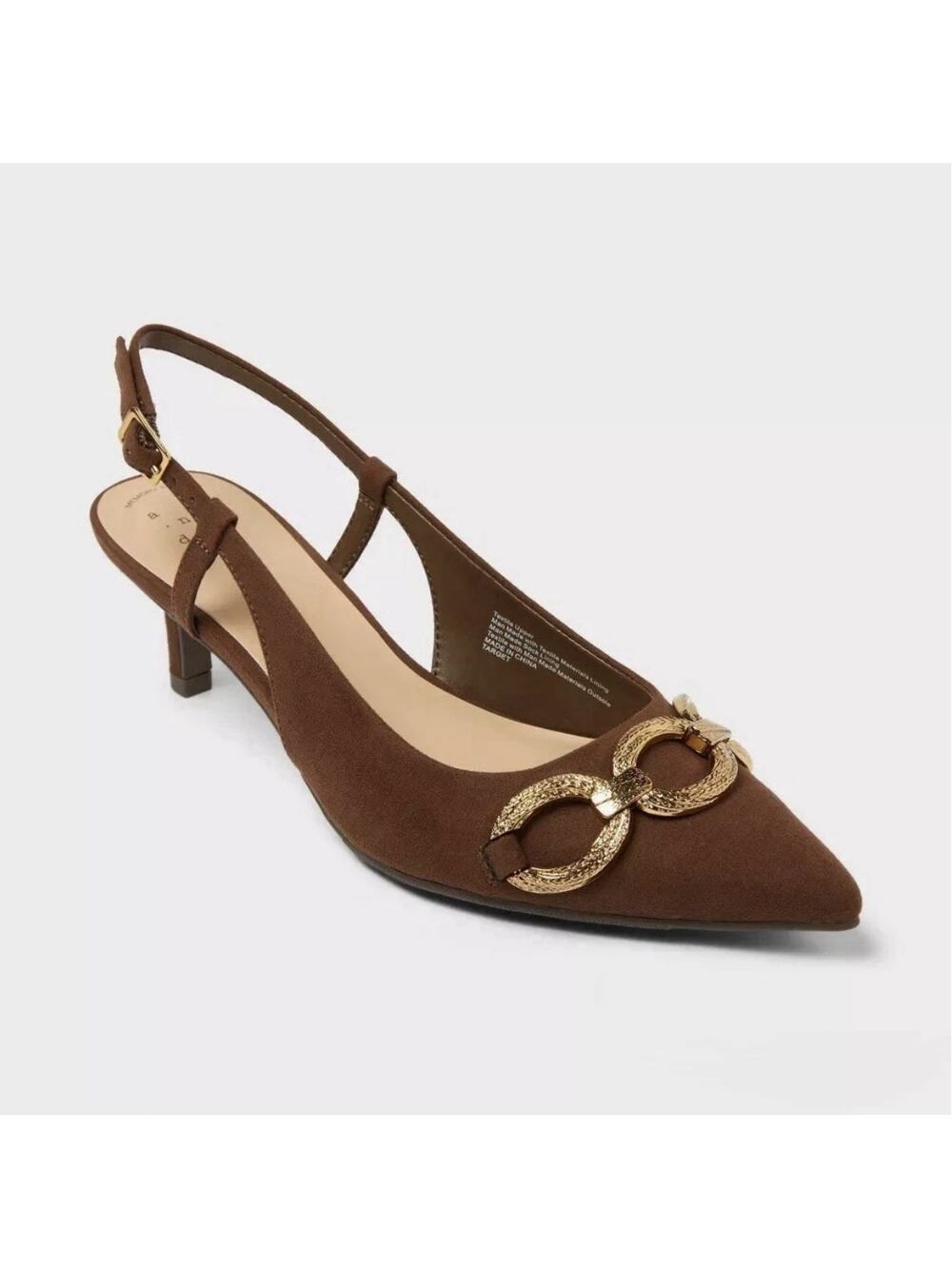 Women's Slingback Kitten Heels A New Day Tabitha Chain Brown Woman Size 8 New